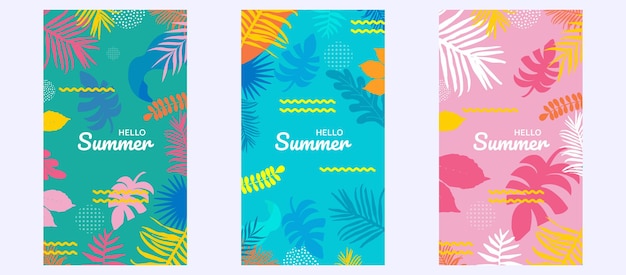 Concepto creativo de juegos de tarjetas de verano Flores y hojas de colores vector de fondo del cartel