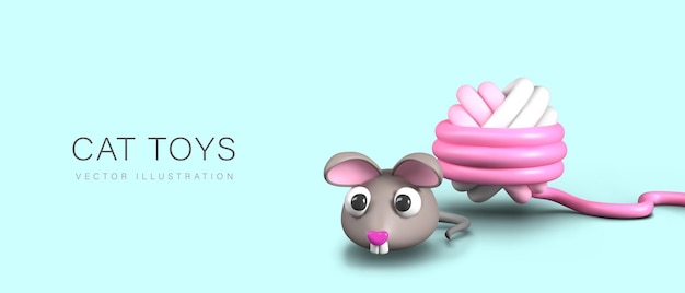 Concepto creativo de juguetes para gatos 3D divertido ratón gris bola de hilo