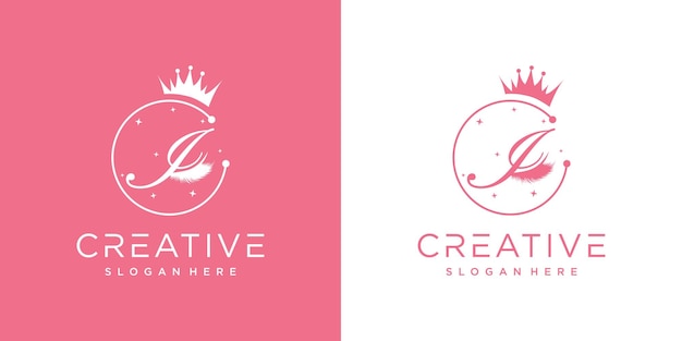 Concepto creativo de logotipo de pestañas con combinación de letra i Vector Premium