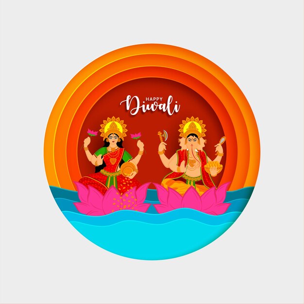 Concepto creativo de origami del festival indio Happy Diwali vector premium