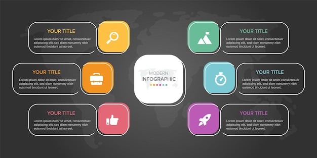 Concepto creativo para el vector de elementos infográficos 6 opciones, pasos, lista, proceso. Elementos del gráfico
