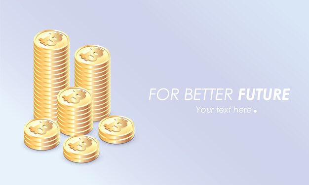 Concepto de crecimiento de Bitcoin Pilas de monedas de oro para inversión