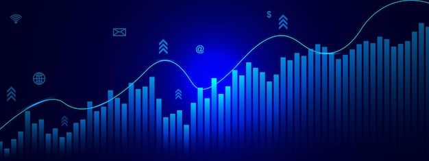 Vector concepto de crecimiento empresarial y financiero mercado de valores de comercio de divisas con fondo de velas