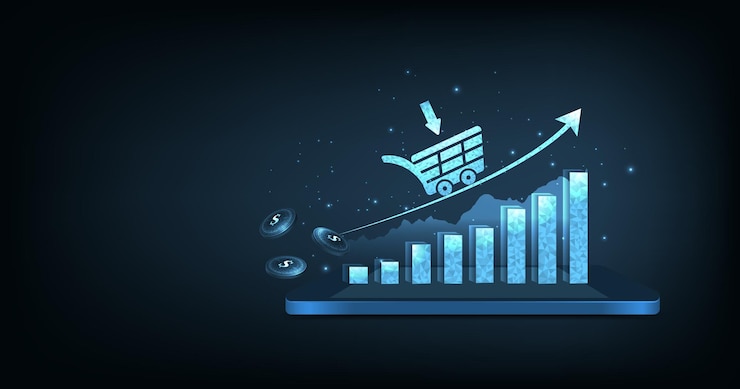 Vector concepto de crecimiento del volumen de comercialización y ventas