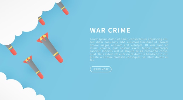 Concepto de crimen de guerra en estilo de corte de papel Diseño de plantilla de banner vectorial