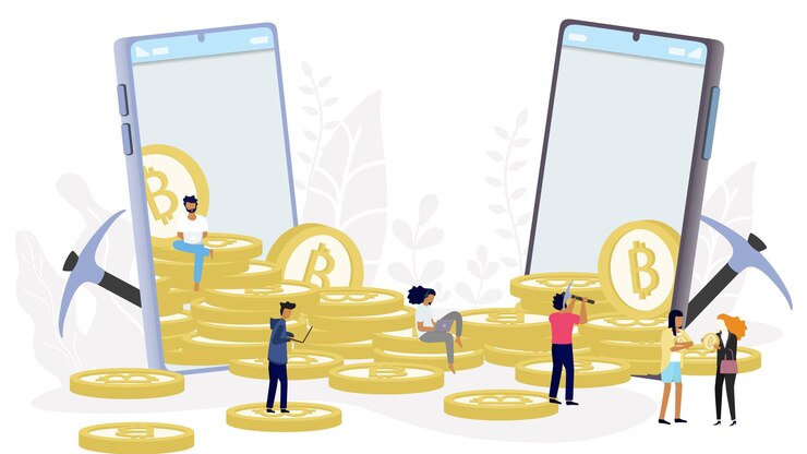 Vector concepto de criptomoneda bitcoin blockchain