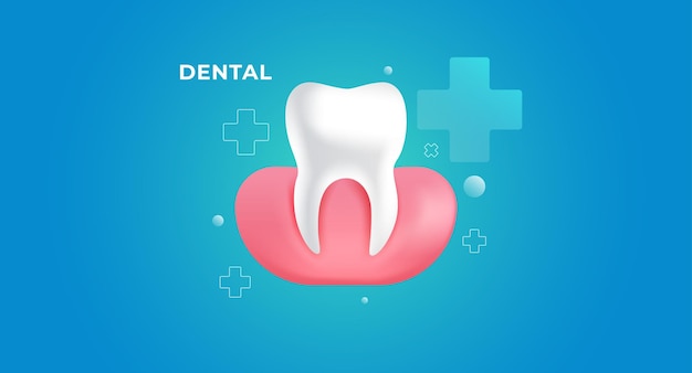 Concepto de cuidado dental con dientes brillantes y herramientas dentales Banner de clínica dental con diente limpio
