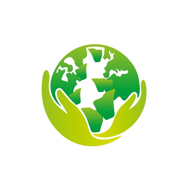 El concepto de cuidado del globo ecológico natural, la ecología global, el diseño mundial, el diseño del logotipo verde, Pro Vector.