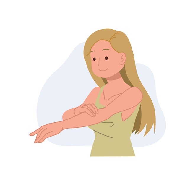 Vector concepto de cuidado de la piel beauty girl usando lotiontake care of her body skinflat ilustración vectorial de dibujos animados