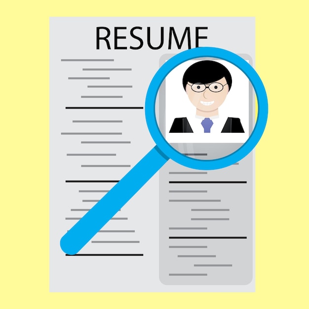 Concepto de curriculum vitae de análisis Cv para información comercial sobre un candidato de trabajo Ilustración vectorial