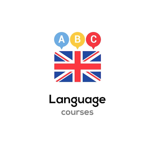 Concepto de curso de logo de escuela de inglés. El inglés del vector habla el diseño fluido del curso.