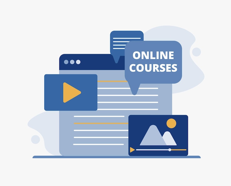Vector concepto de cursos en línea seminarios web de aprendizaje a distancia ilustración de vector plano