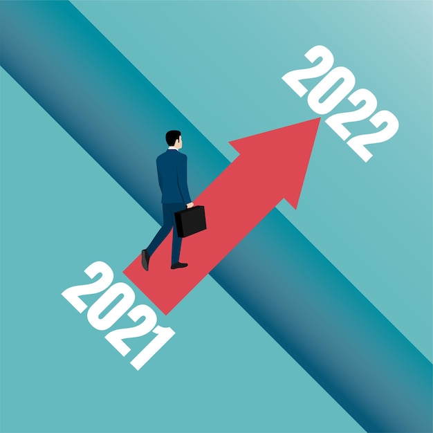 Concepto de decisión y oportunidad de negocio. Gente de negocios pasando por el acantilado del año viejo para el año nuevo.