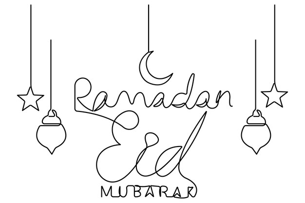 Concepto de decoración islámica Ramadan Kareem dibujo artístico continuo de una línea del vector Eid Mubarak