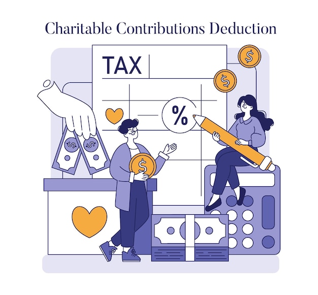 Concepto de deducción de las contribuciones benéficas contribuyentes que calculan el impacto de las donaciones en el ahorro fiscal