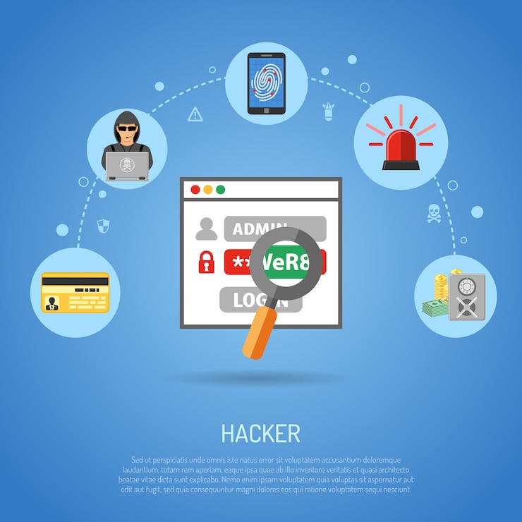 Vector concepto de delito cibernético con hacker