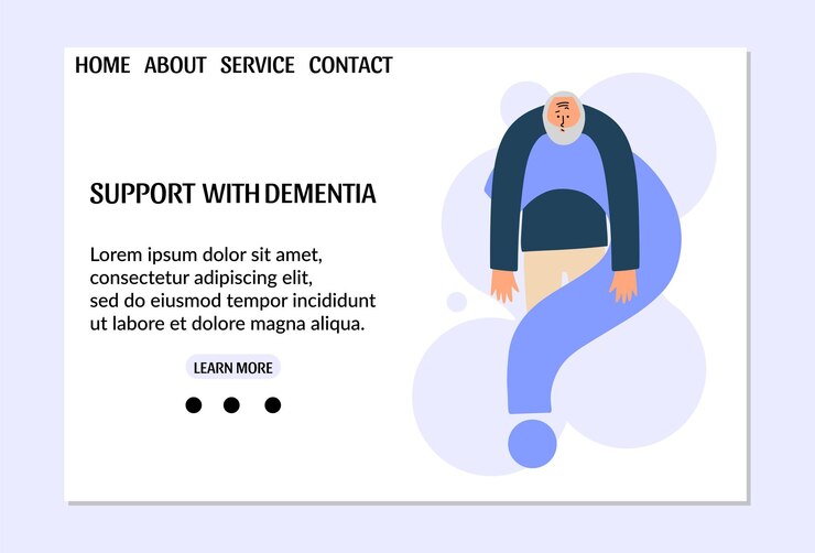 Vector el concepto de demencia enfermedad de alzheimer anciano con una pregunta plantilla de diseño de página de destino web ilustración vectorial