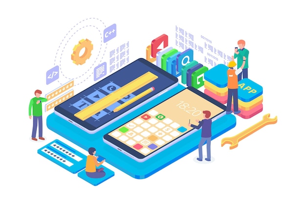Concepto de desarrollo de aplicaciones isométricas