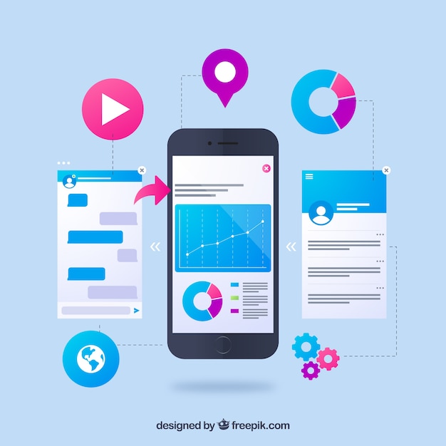 Concepto de desarrollo de una app con diseño plano