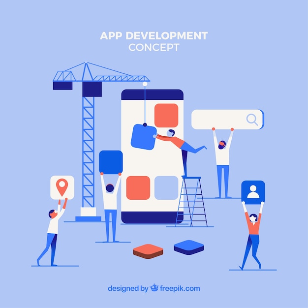Concepto de desarrollo de una app con diseño plano