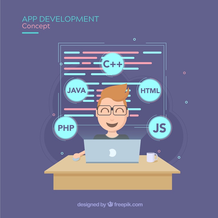 Vector concepto de desarrollo de una app con diseño plano