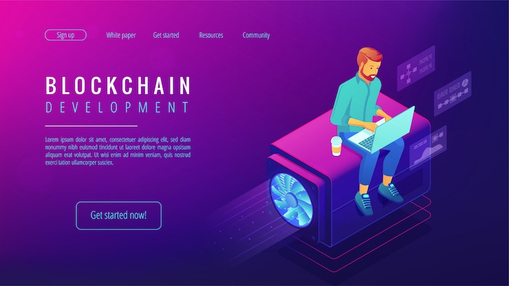 Vector concepto de desarrollo de blockchain isométrico.