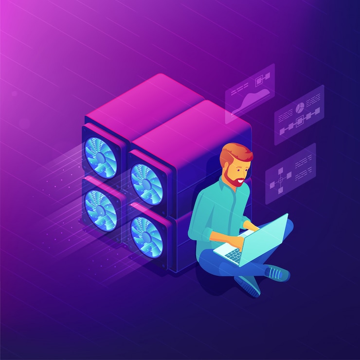 Vector concepto de desarrollo de blockchain isométrico.