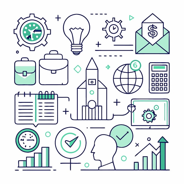 Concepto de desarrollo empresarial con íconos de planificación de crecimiento estratégico y éxito