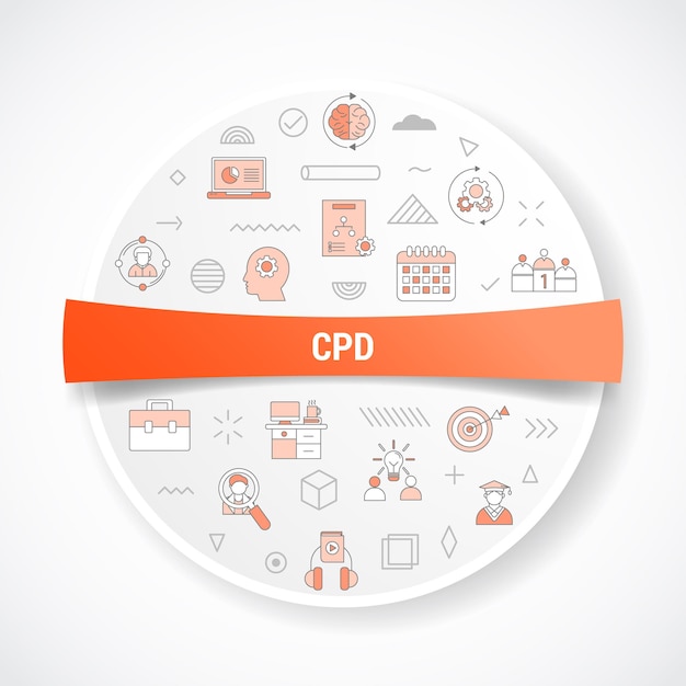 Concepto de desarrollo profesional continuo de cpd con concepto de icono con forma redonda o circular para insignia