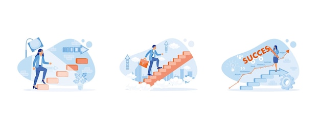 Concepto de desarrollo profesional Empresario subiendo escaleras