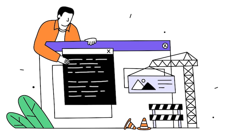 Vector concepto de desarrollo de sitios web ilustración vectorial de un desarrollador que trabaja con el desarrollo de sitios web
