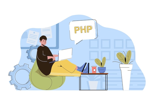 concepto de desarrollo de software programador escribe código desarrolla programas