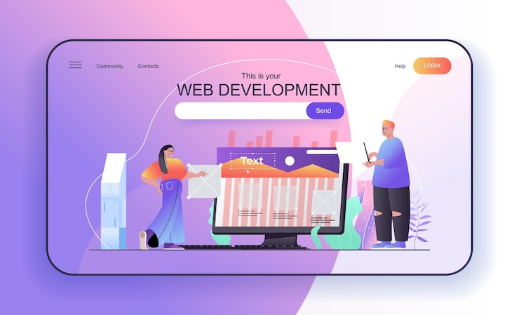 Vector concepto de desarrollo web para diseñadores de páginas de destino que crean programación de diseño de página