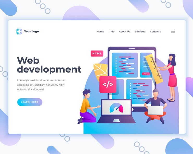 Vector concepto de desarrollo web de plantilla de página de destino con gente de oficina diseño de página web de diseño plano moderno para sitio web y sitio web móvil ilustración vectorial