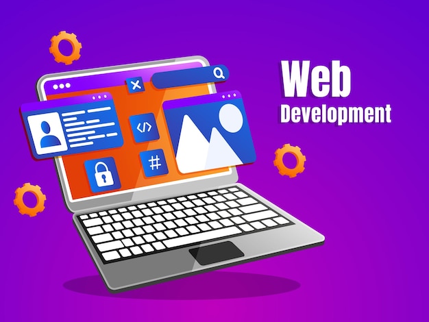 Concepto de desarrollo web con símbolo de computadora portátil