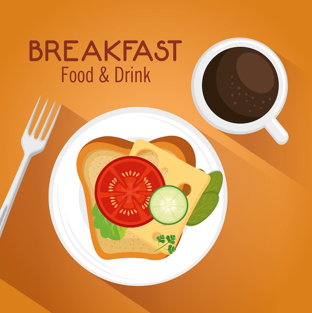 Vector concepto de desayuno con alimentos y bebidas