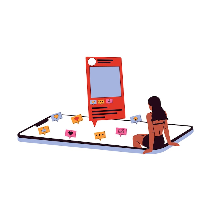 Vector concepto de desplazamiento fatal en las redes sociales dependencia de la información y el contenido de internet