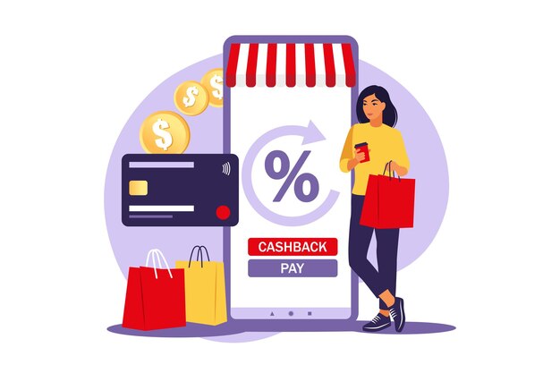 concepto de devolución de efectivo. ahorrando dinero. programa de fidelidad. programa de reembolsos. venta de concepto de descuento.