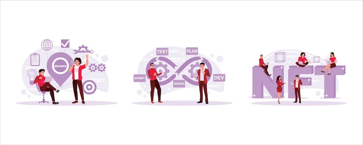 Vector concepto devops e innovación digital empresarial diseño de plan de concepto de prueba desarrollo y sprint