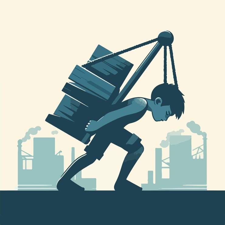 Vector concepto del día para detener el trabajo infantil con un niño que trabaja día mundial contra el trabajo infantil