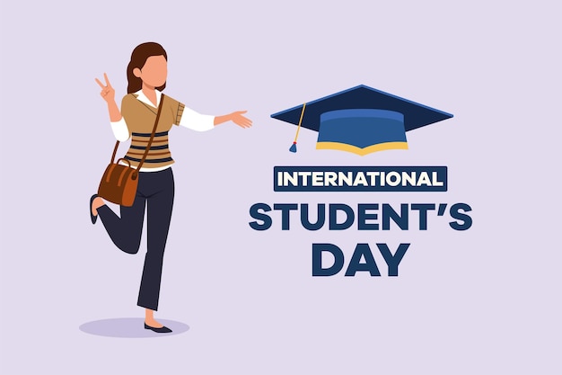 Concepto del día del estudiante internacional Estudiantes felices Ilustración de vector plano coloreado aislado