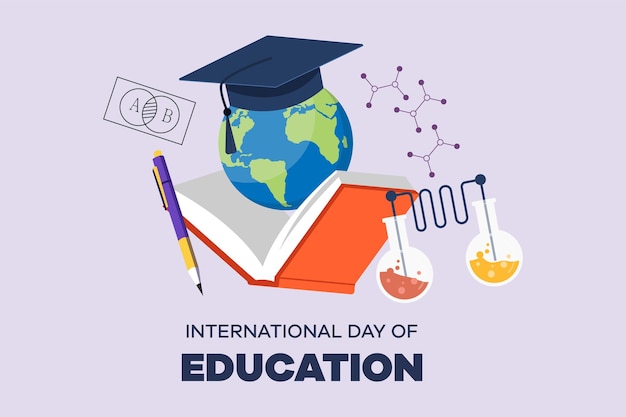 Concepto del Día Internacional de la Educación Ilustración vectorial plana de color aislada