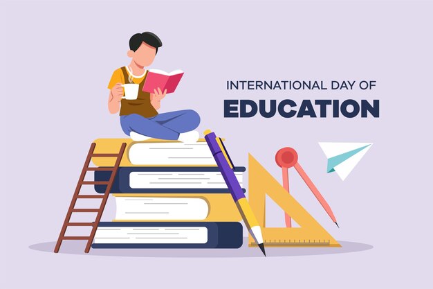 Concepto del Día Internacional de la Educación Ilustración vectorial plana de color aislada