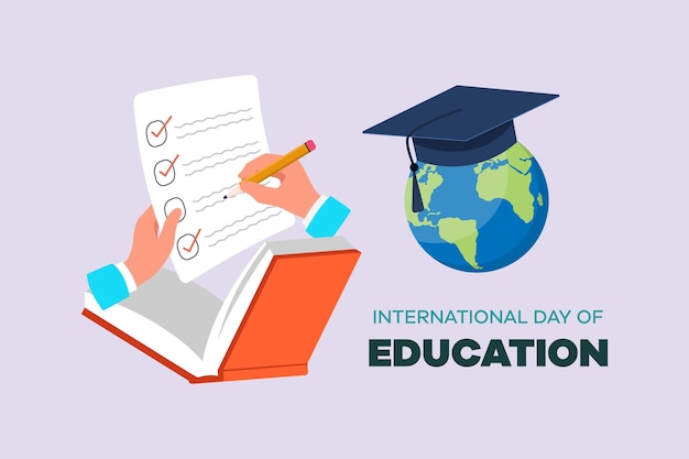 Concepto del Día Internacional de la Educación Ilustración vectorial plana de color aislada