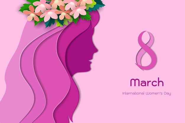 El concepto del día internacional de la mujer o el día de la madre con hermosas flores y un rostro femenino