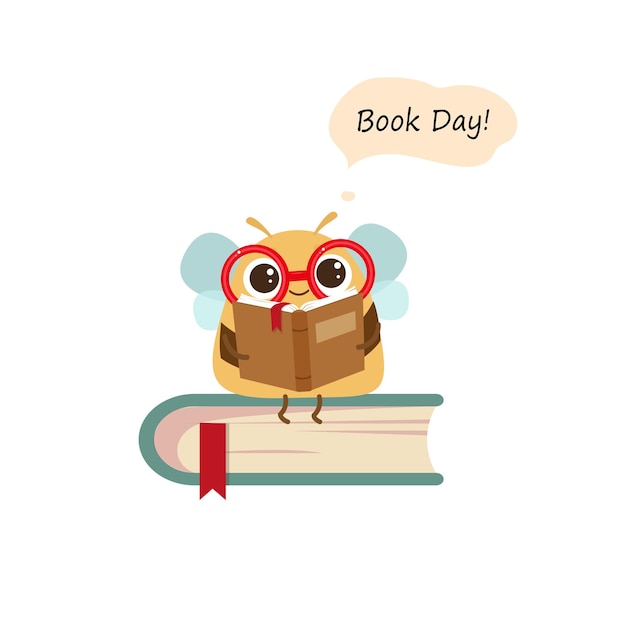 El concepto del Día del Libro El estandarte internacional del día de la donación de libros Los amantes del libro Las abejas de dibujos animados aman la lectura