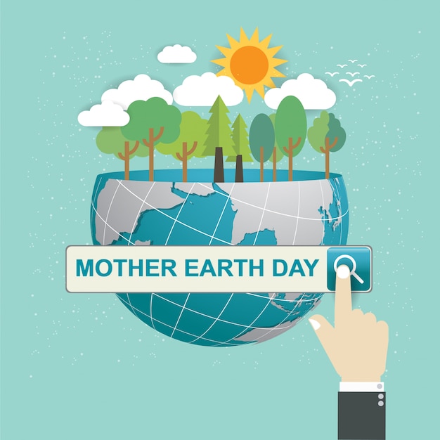 Concepto del día de la madre tierra con globo y verde.