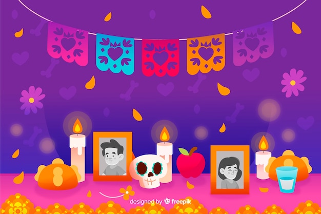 Concepto de dia de muertos con fondo dibujado a mano