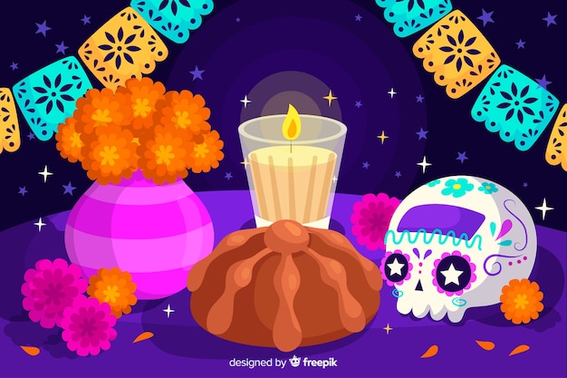 Vector concepto de día de muertos con fondo de diseño plano