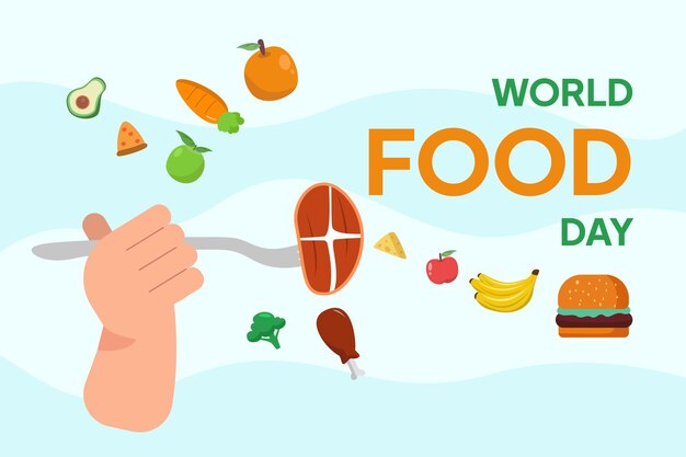 El concepto del Día Mundial de la Alimentación Ilustración vectorial plana de colores aislada